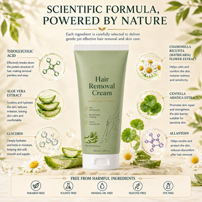 Natural Gentle Hair Removal Cream | For Women & Men, Sensitive Skin