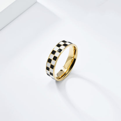 Black and white checkered titanium steel tail ring ring women's square fashion commuting small fragrance accessory